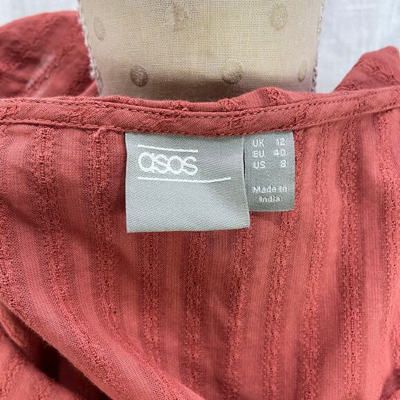 ASOS Peasant Dress 8 Rust Terracotta Eyelet Lace Cotton Ruffle A Line Mini - Picture 6 of 9